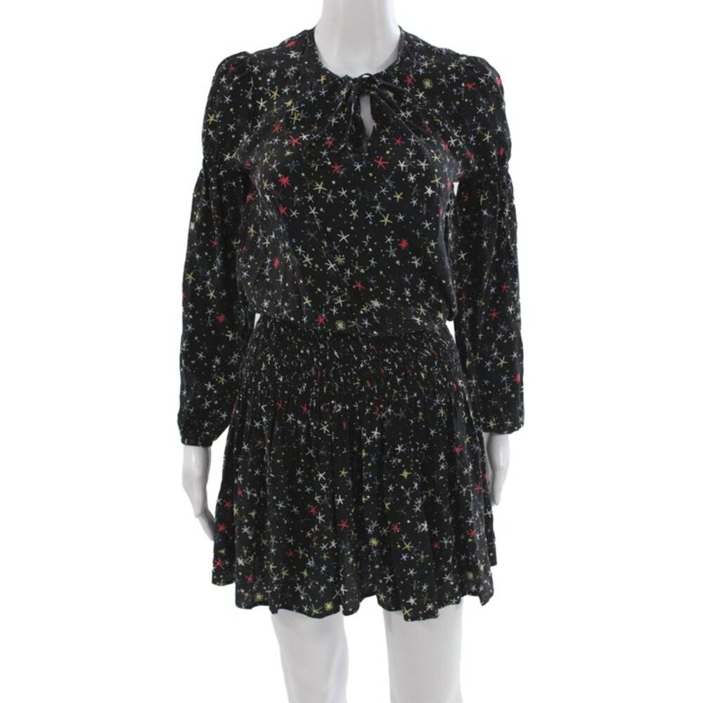 Anine Bing Womens Black Silk Mini Dress Long Sleeve Petite Size XS